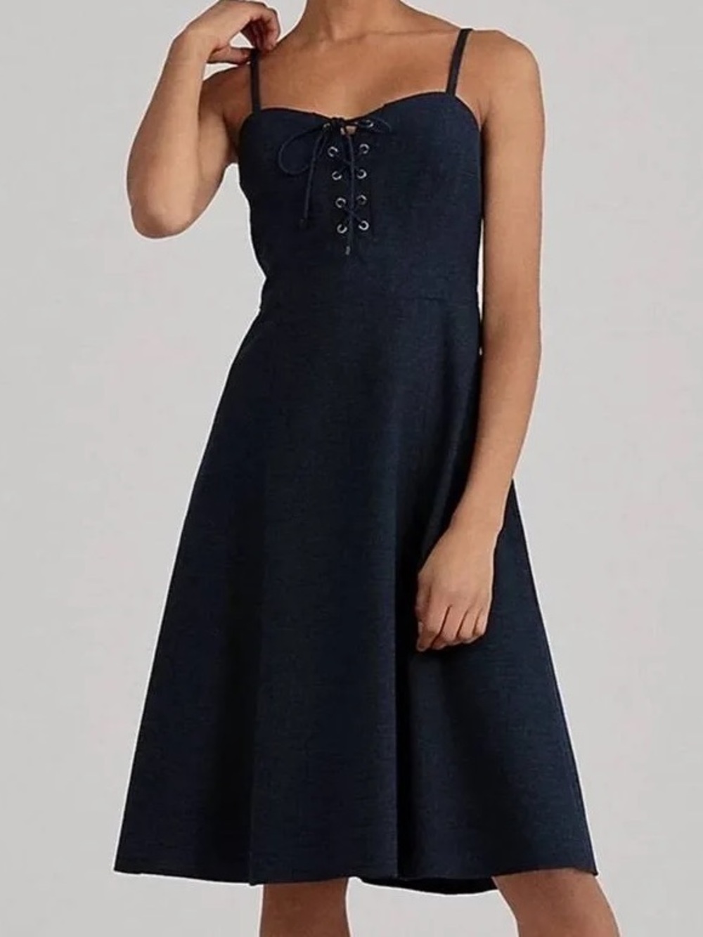 Polo Ralph Lauren Lace Up Front Nautical Fit & Flare dress size 6 textured navy